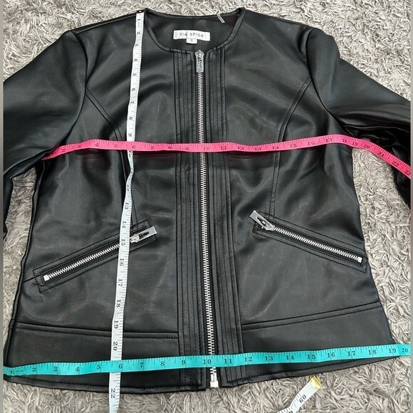 NEW VIA SPIGA Women Collarless Pleather Moto Jacket Black Size S or XL - Picture 5 of 12